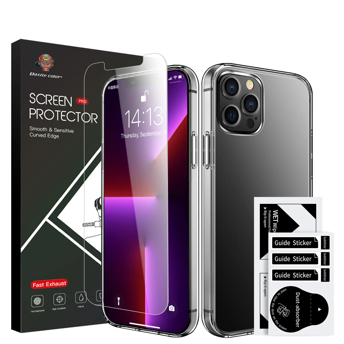 

For iphone 13 12 Mobile Phone Protection Accessories Set Clear Tpu Soft Case And Glass Screen Protector