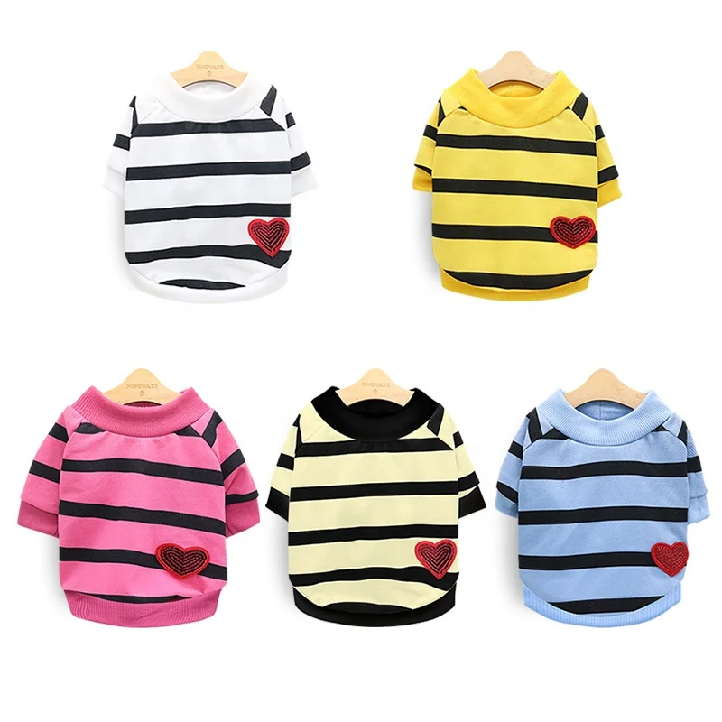 

Spring Summer Thin Striped O-neck T-shirt For Pet Dog Heart Pattern Pet Dog Clothes, Picture