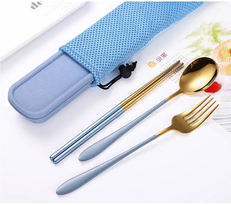 Korean 304 Spoon Fork And Chopstick Set In A Case Portable Cutlery 3 In