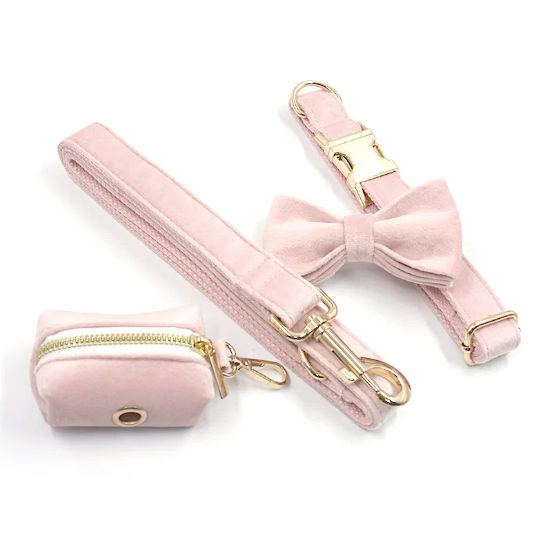 

Dropshipping Pink Velvet Collares Para Perros Poop Bag Dog Accessories Luxury Dog Leash Pet Collars & Leashes