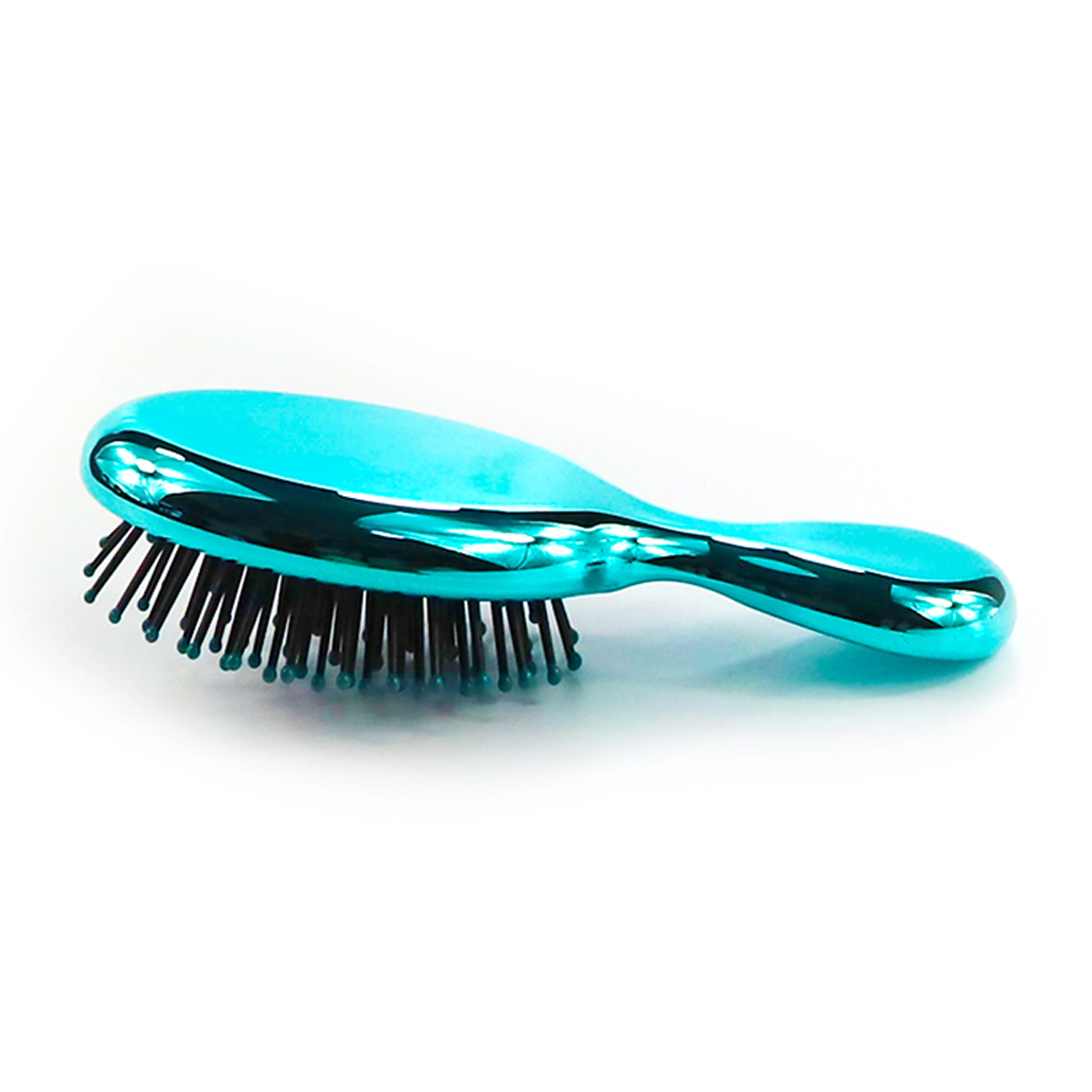 

Plastic Mint Green Chrome Plated Paddle Hairbrush Small Travel Mini Hair Brush