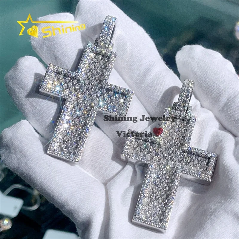 

GRA Certificated Pass Diamond Tester 2.5" tall Baguette Cut Fit For 4MM Tennis Chain Moissanite Diamond Cross Pendant