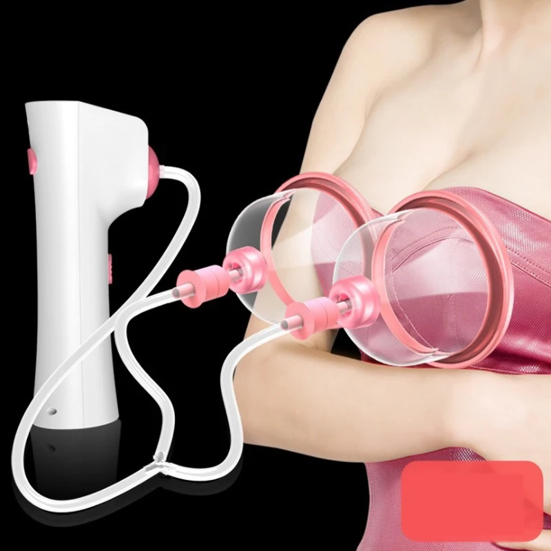 

Double cup breast enhancement vacuum butt lifting cupping Chest Enhancement Cupping Suction Pump Breast, Pink + white