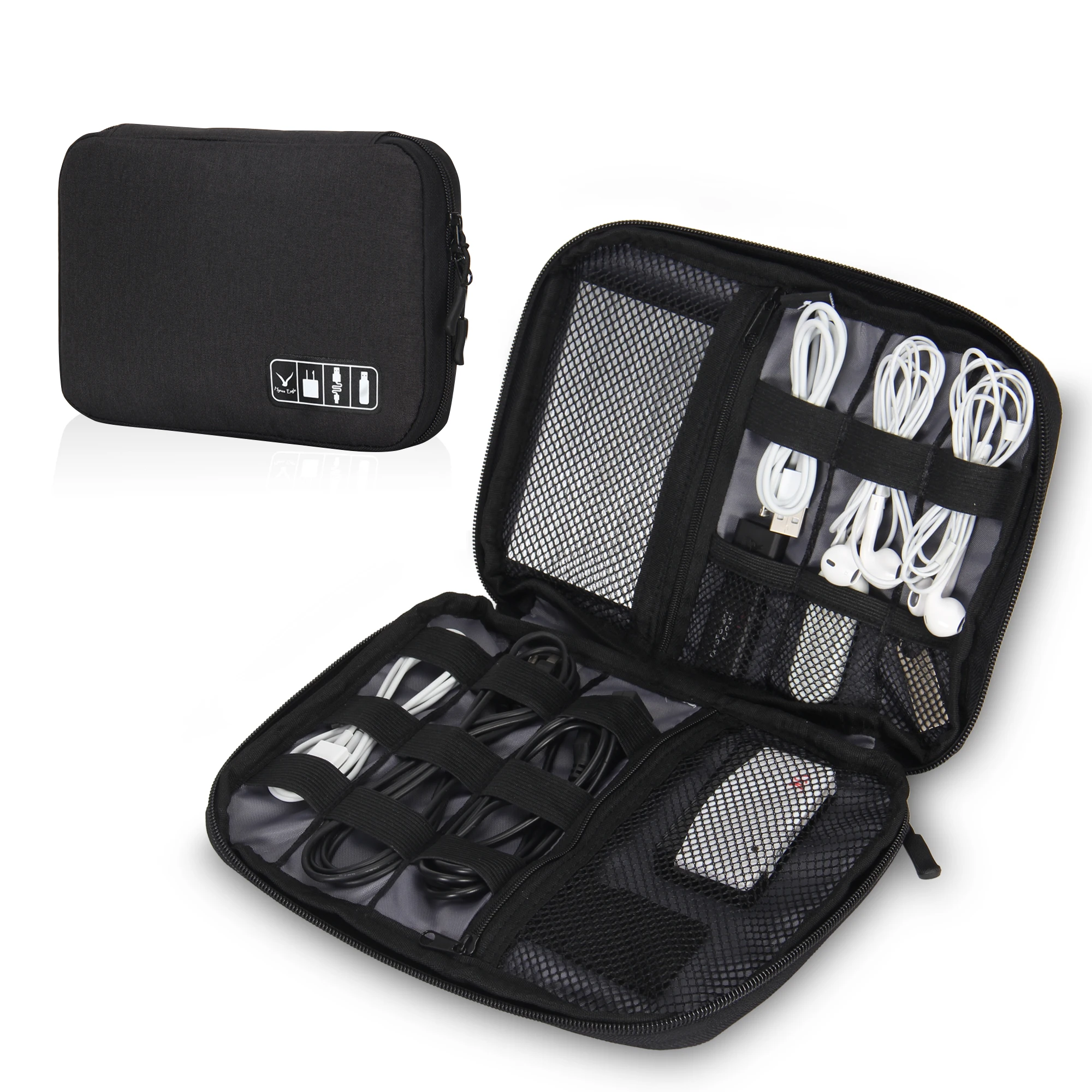 

Gadgets storage pouch for cords hard drive phone charger USB cables electronics accessories travel organizer bag, Black/grey/blue/brown
