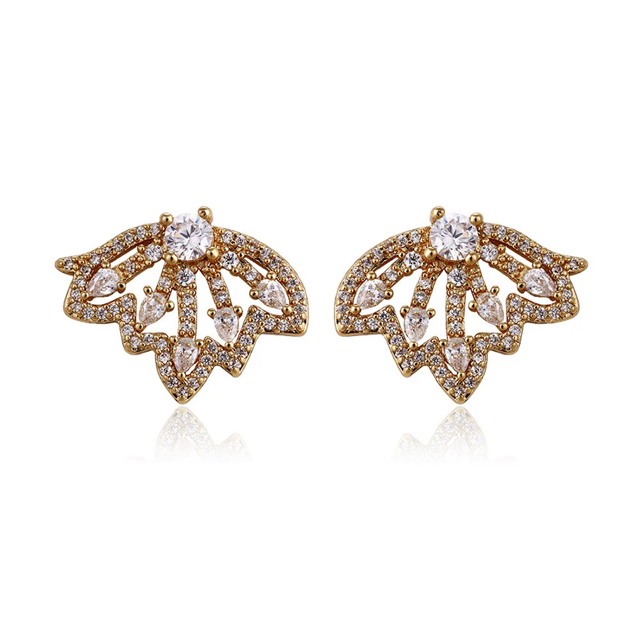 

93553 Xuping fashion design a leaf shaped 18 k gold plated multi stone stud earrings