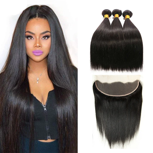 

Free Shipping 13x4 HD Transparent Lace Frontals, Virgin Brazilian Human Straight Hair Lace Frontal with Hair Bundles