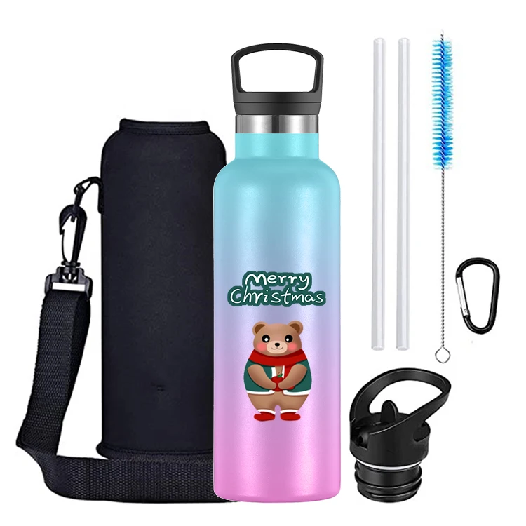 

Christmas Standard Mouth Insulated Stainless Steel Easy Carry Sports Water Bottle With Sleeve and Lids, Customized color