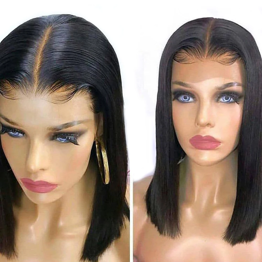 

Heat Resistant Synthetic Lace Front Bob Wigs for Women Glueless Short Bob Wig Natural Pre Plucked Hairline fringe Wigs