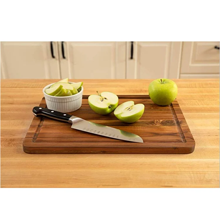 Teak Resists Warping Rectangle With Juice Groove Natural Wooden Cutting ...