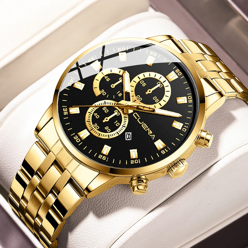 

CUENA luxury quartz Movement Alloy Case all Stainless Steel Mens business Wrist watches orologi