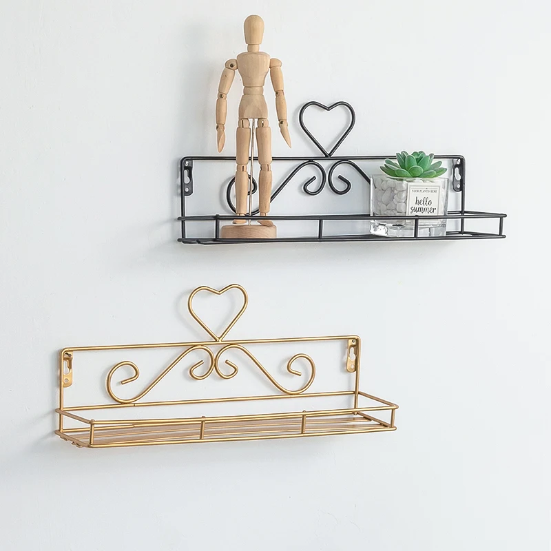 

Simple modern living room bedroom bathroom bathroom wall iron free punching shelf wall decoration storage rack, Gold,black