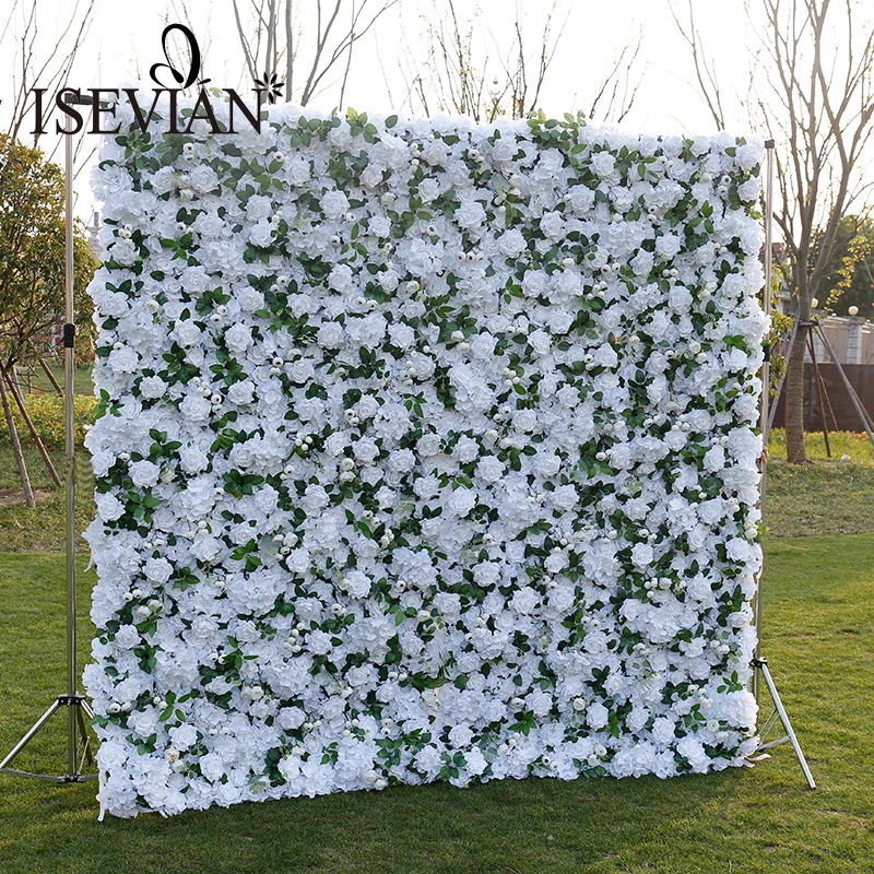 ISEVIAN 3D Artificial Greenery Rose Flowers Wall for Wedding Decoration Stage Cloth Backdrop Decor