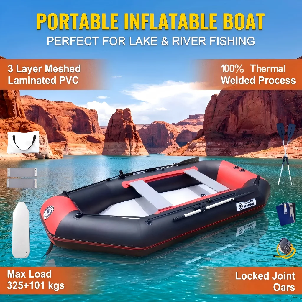 270 cm 8.86 ft Solar Marine 4 Person PVC Portable Rowing Kayak Fishing Inflatable Boat Optional Canopy and Outboard Motor