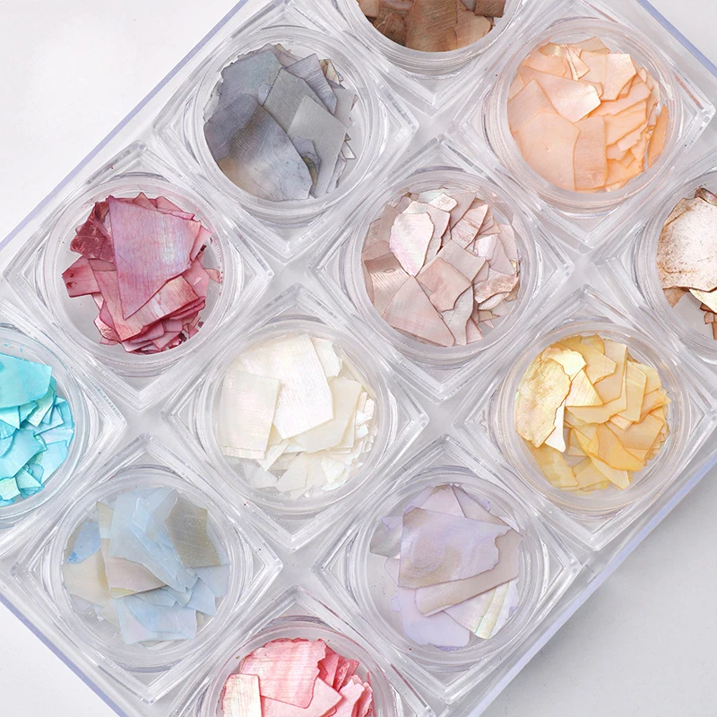 

12Pcs Set Manicure Colored Phantom Pearl Aurora Mica Fragments Abalone Seashell Glitters For Nails