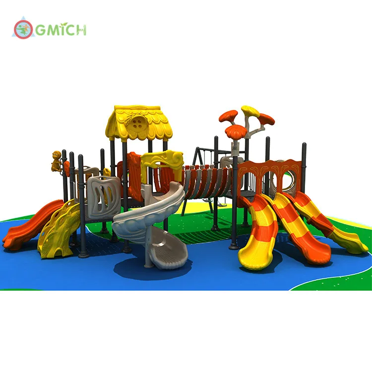 

top quality plastic kids outdoor playground slide used kids outdoor playground equipment gym commercial play sets JMQ-010132, Yellow,blue ,green ,red,orange etc