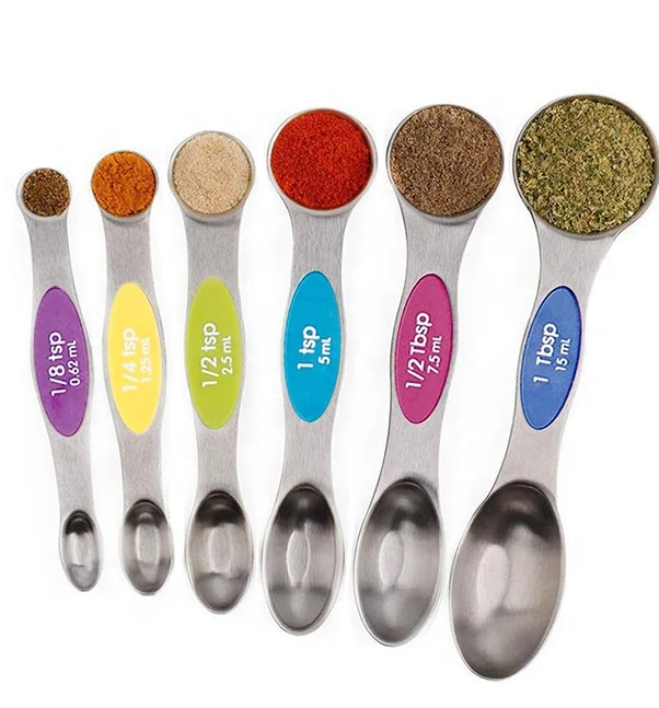 

Set of 6 kitchen Colorful Dual Sided Stackable Stainless Steel Magnetic Teaspoon Measuring Spoons