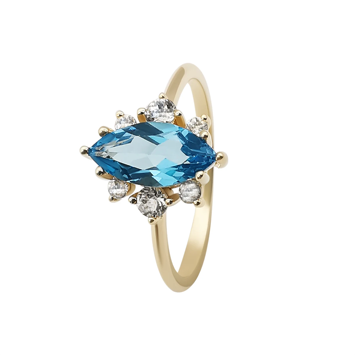 

14K Genuine Gold Blue Topaz Ring Fashion Big Stone Finger Ring Jewelry