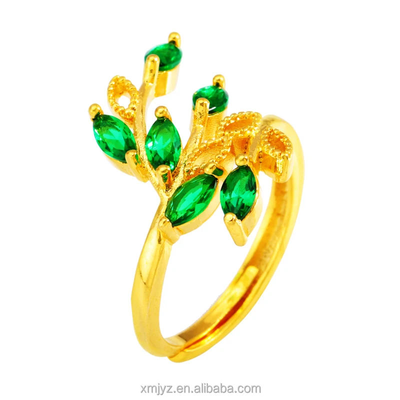 

2021 Summer New Product Wholesale Brass Gold-Plated Ring Creative Fashion Branch Small Green Diamond Ladies Ring Ins