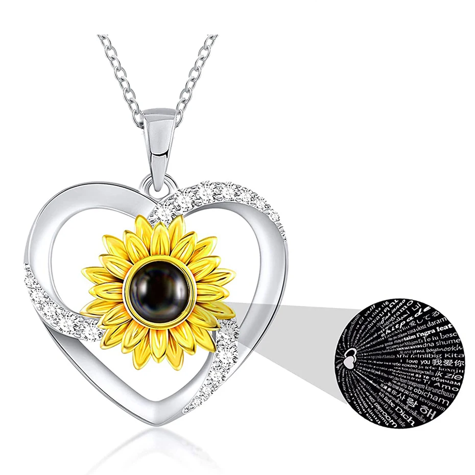 

Rose Valley 100 languages Sunflower Necklace Hot Selling Jewelry Pendant Gold plated Two Tone Jewel Fashion Gift For Lover YN042