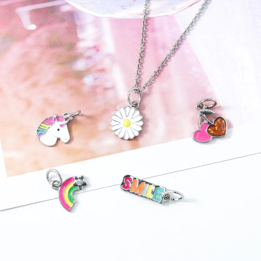 

Veijer Cute Multiple Choices Silver Daisy Rainbow Pony Heart DIY Kids Necklace Pendant