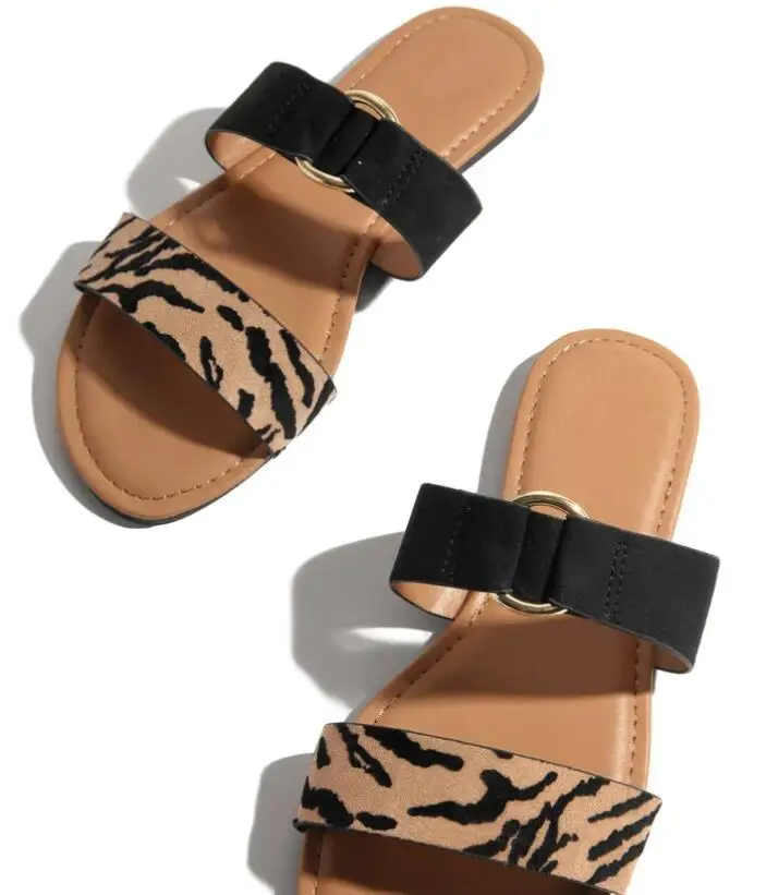 

2020 Autumn leopard print transparent artificial leather Sandals shoes women sexy elegant slippers flat lady sandals, Black, transparent