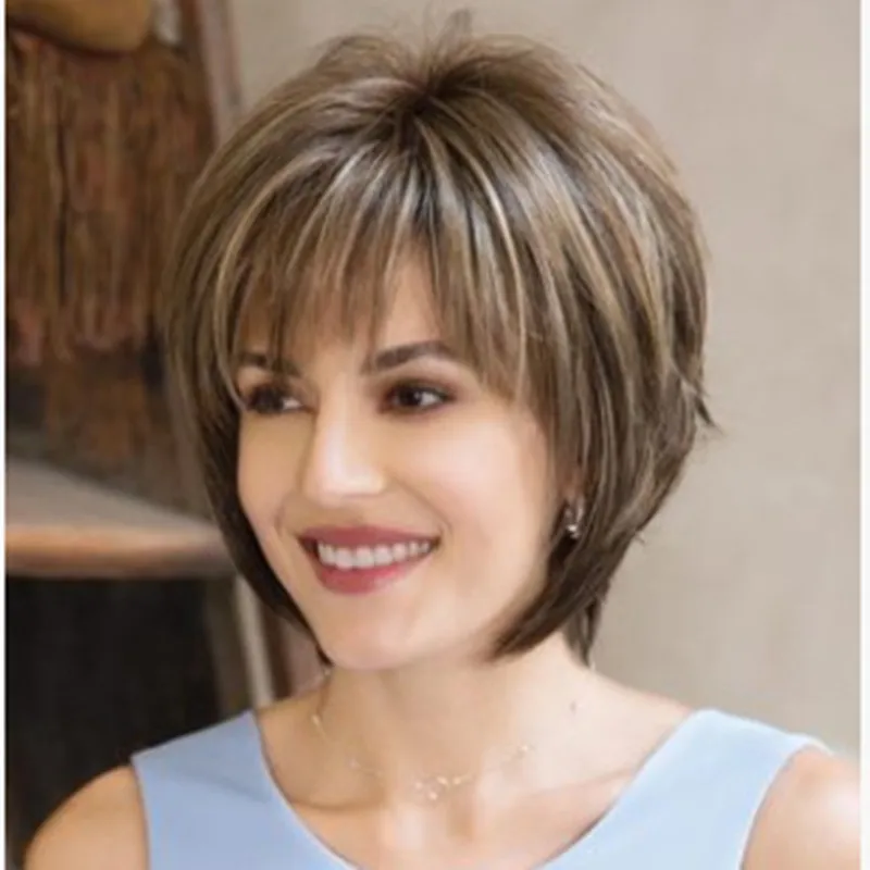 

T color light brown mix blonde short fluffy wig 2pcs in a box