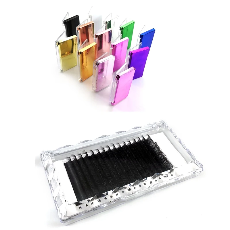 

High Quality Korean PBT Silk Private Label Eyelash Extension Trays 8-17mm Cashmere Russian Volume Lash Extensions, Matte black/glossy black,double tone,colorful