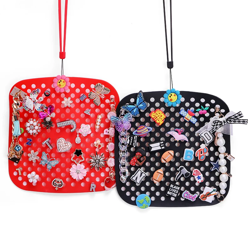 

2021 Amazon Hot Sale Shoe Decoration Charms Organizer Storage Pad, Charms Portable Roll Mat Bag, Hanging Silicone Display Stand