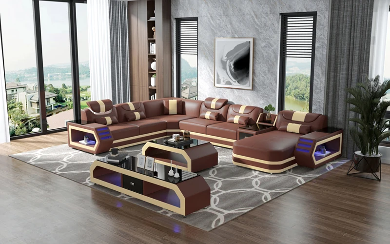 Luxury recliner leather sofa bed sectional modern living room leather sofa sets