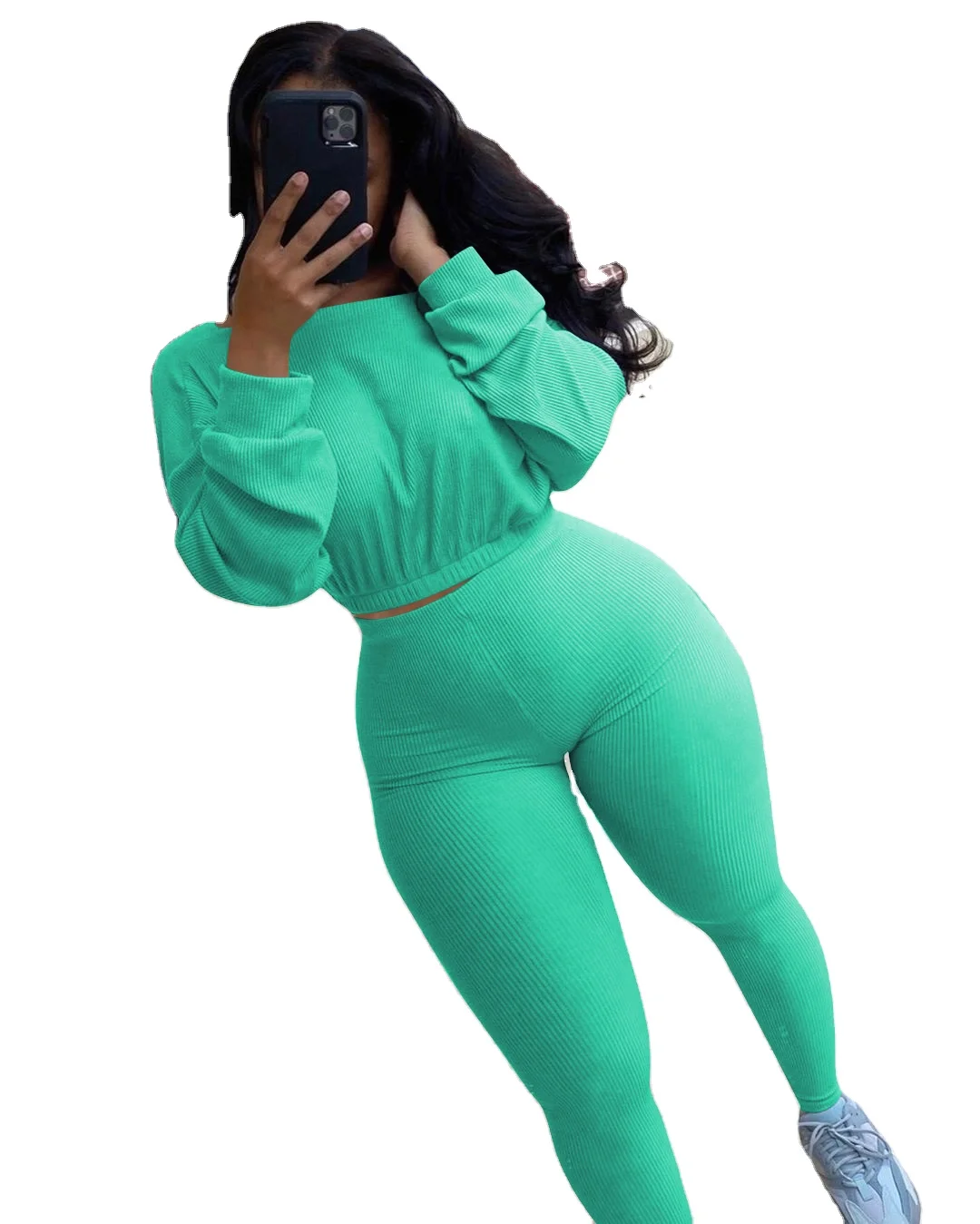

Women clothing 2021 autumn Wholesale Plus Size Fashion Casual Long Sleeve Solid Color Two Piece Sets For Women, Picture shows