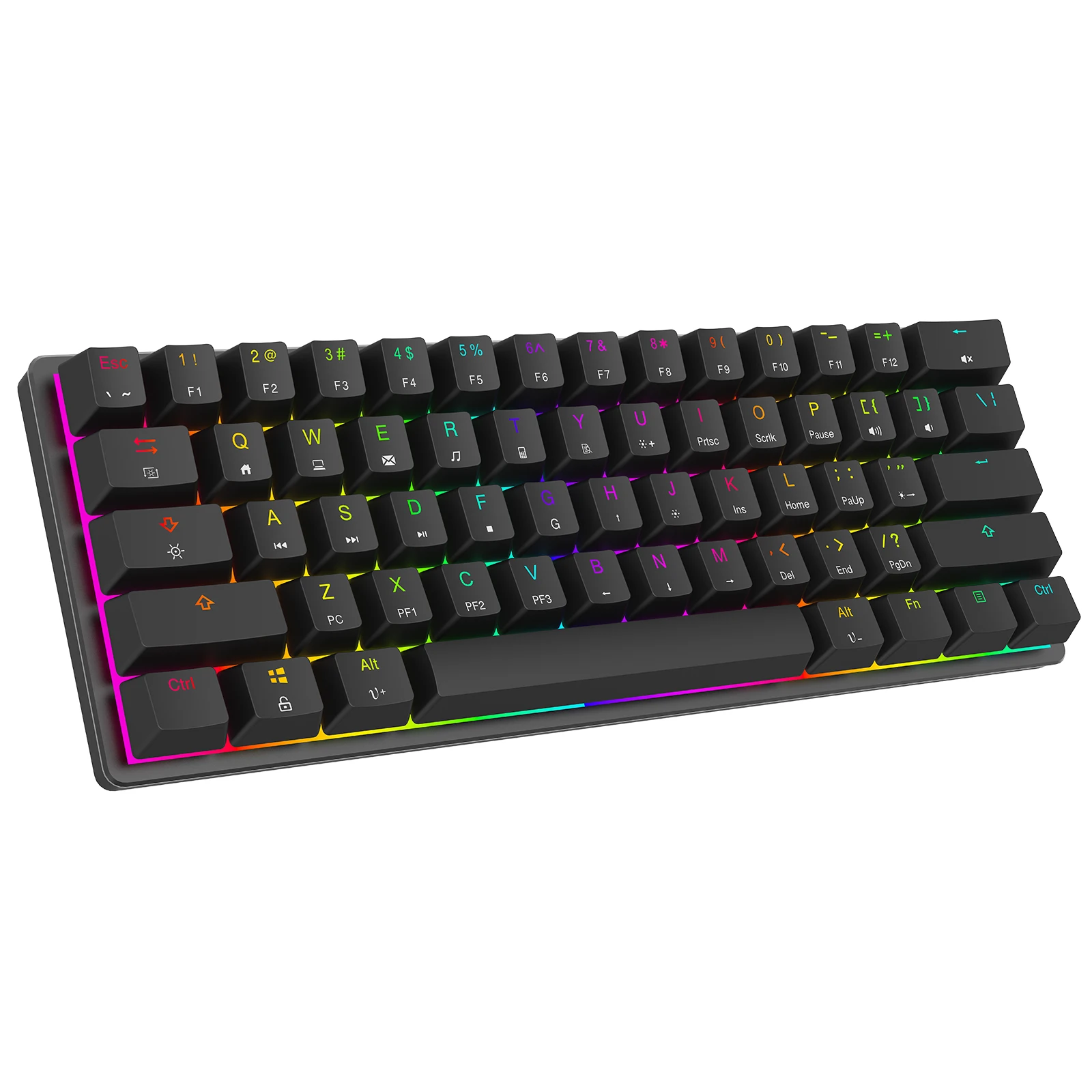 

New Launch 61keys slim ergonomic pbt keycaps red switch MK22 gaming mechanical keyboard, Black white