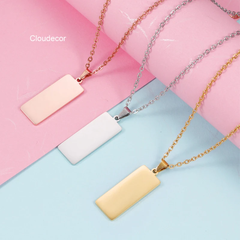 

Simple Geometric Necklace Mirror Polished Custom Laser Engraving LOGO Stainless Steel Pendant Necklace Rectangular Necklace