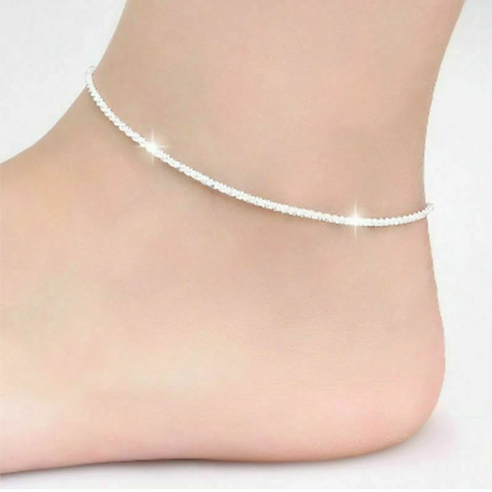 

925 Sterling Silver Charm Ankle Bracelets Anklet Tennis Ankles Chain Valentines Day Gifts Rhodium Plated Jewelry For Women, Picture shows