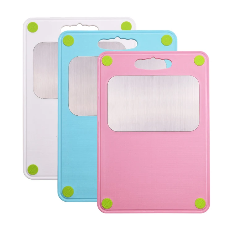 

A1148 304 Stainless Steel Chopping Board Baby Food Supplement Cutting Board Easy Clean Kitchen Plastic Chopping Block, White,pink,blue