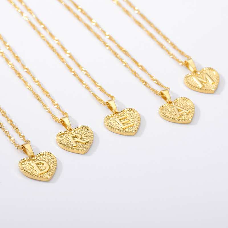 

Wholesale Stainless Steel Gold Plated Chain Heart A-Z 26 Letters Initial Anklet Necklace Set