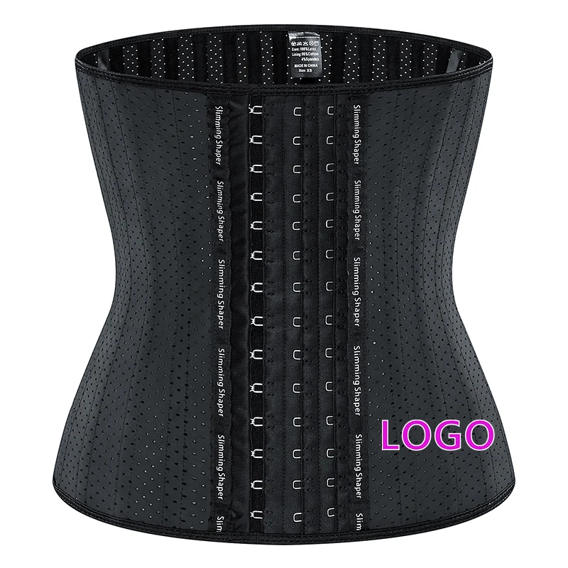 

customized Latex black Waist Trainer 25 Steel Bone Shaper Corset Plus Size Waist Cincher with logo