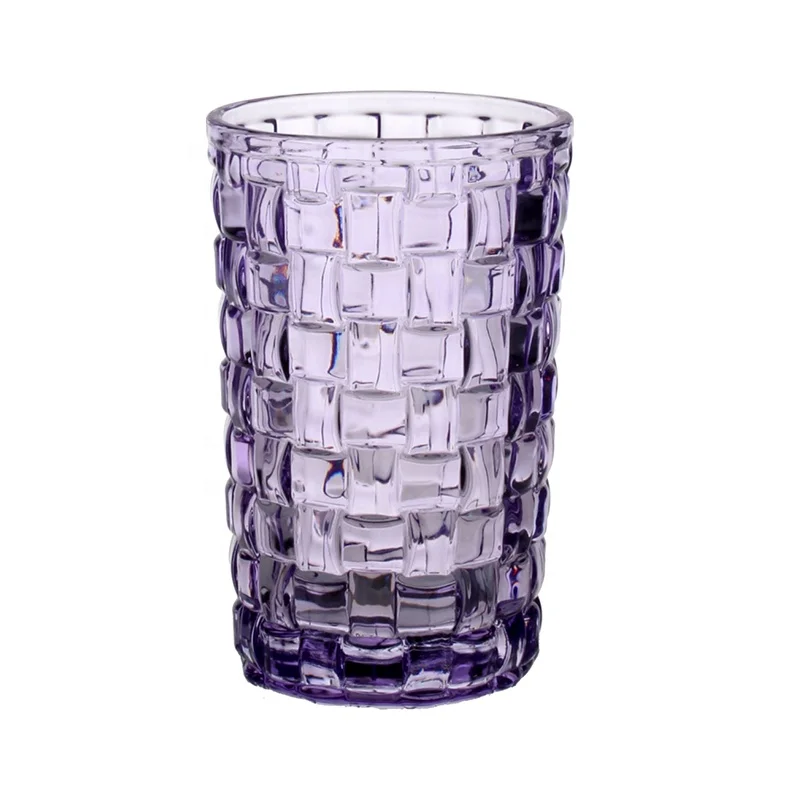 

Telsen Wholesale Light Color Vintage Weave Drink Glass Cheap Coloured Juice Water Cup Stemless Glassware