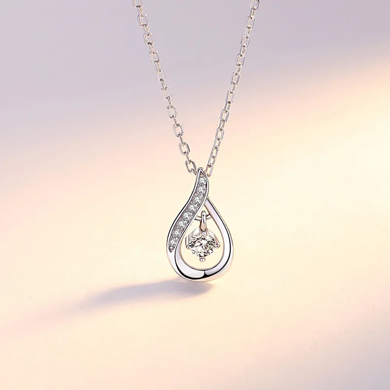 

VANA New Rhodium Plated Dancing Style CZ Stone Female Simple 925 Sterling Silver Sweet Drop Pendant Jewelry Clavicle Chain Gift