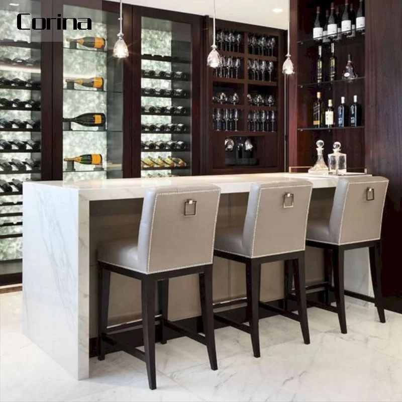 Artificial Marble L Shape Home Bar Counter White Modern Tall Bar Table