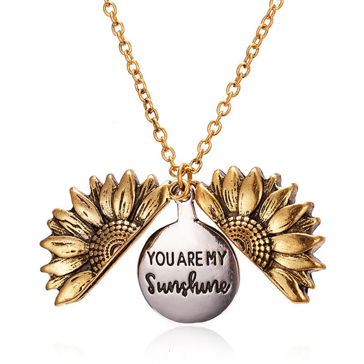 

Drop Shipping Sunshine Open Locket Antique Wholesale Gold Silver Sunflower Pendant For Women Necklace, Picture shows