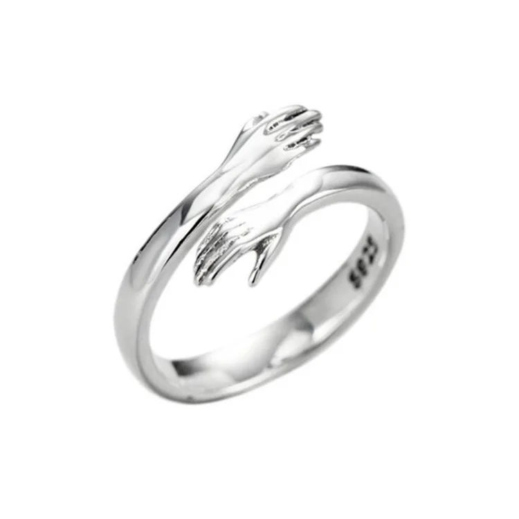 

Two hand hug opend couple finger ring  s925 sterling silver embrace ring