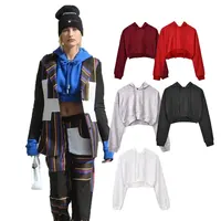 

New Arrival Solid Block Color Fleece Women Pullover Crop top Hoodies for Ladies