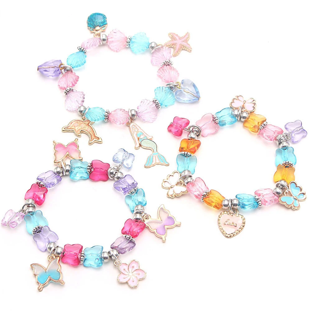 

Pink bead heart butterfly pendant bracelet bow crystal female bracelet Girls accessories, Mixed