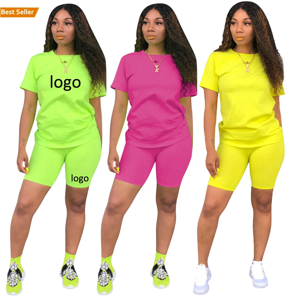 

Hot Selling New 18 Colors Casual Sport Two Piece Set Women Clothing Wholesale 2 Piece Set Women Biker Shorts Set