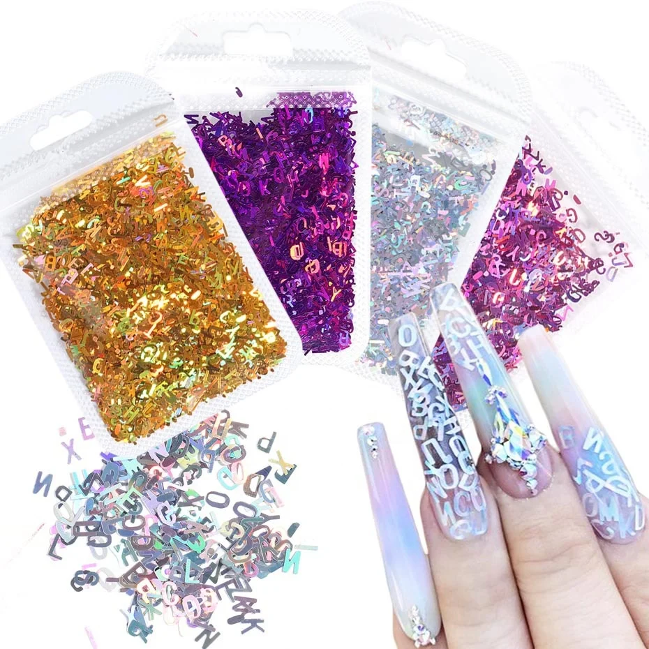 

Holographic Letter Flakes Nail Art Glitter Sparkly 3D Laser Letter Sequins Tips DIY Polish Nail Art Decorations Manicure