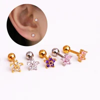 

Classical gold silver stainless steel barbell smaller flower CZ ear piercing jewelry rook snug lobe earring for men and women
