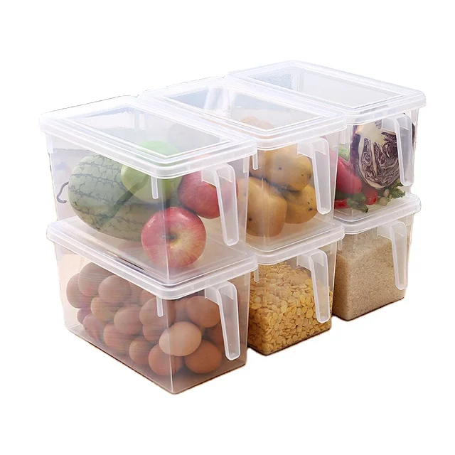 

Keep Vegetables Fruits Meat Fresh Stackable Refrigerator Fridge Storage Box Containers Organizer Keeper with Handle and Lid, Transparent