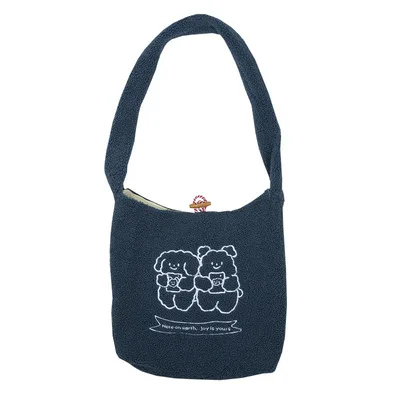 

2021 Ins Style Fluffy Shoulder Student Bag Cute Girl Embroidery Logo Lamb Wool Mini Purse Plush Crossbody Bag, White, brown, blue