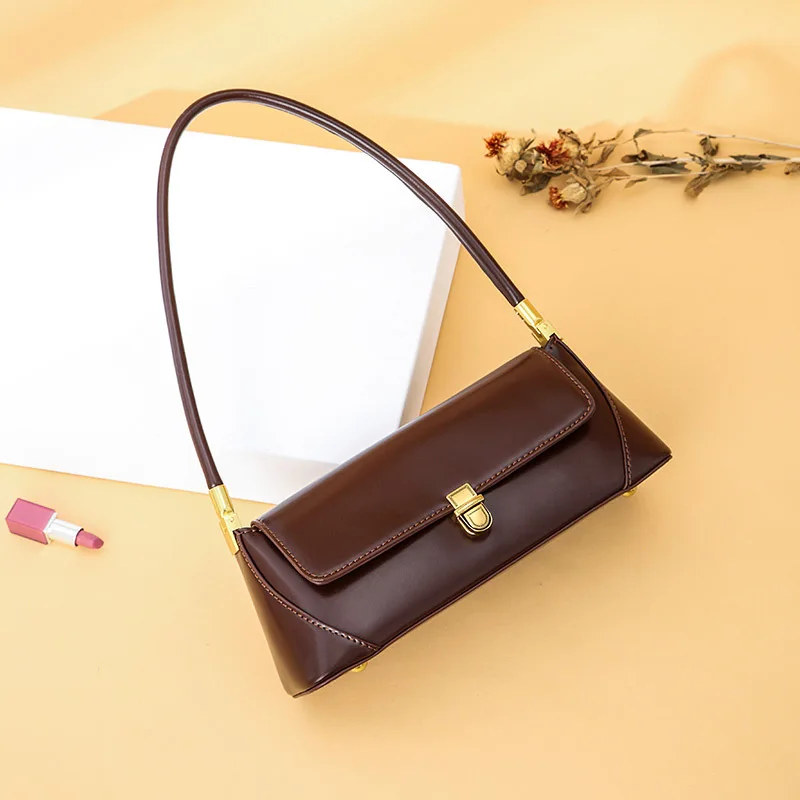 

2021 spring fashion wild lady shoulder vintage hand bag retro genuine leather underarm bag women custom logo handbag