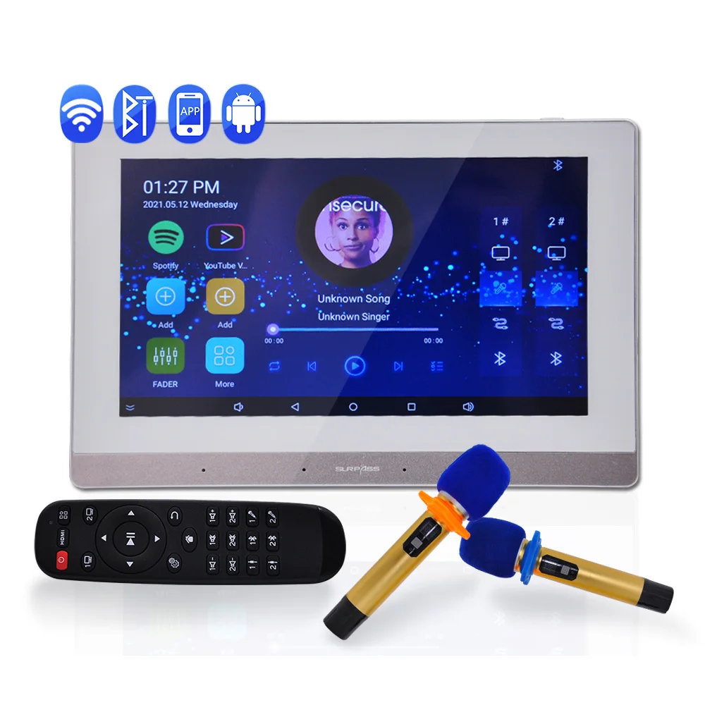 

110-250V Amplifier Smart Audio Wall Amplifier With Two Mic 7 Inch Display